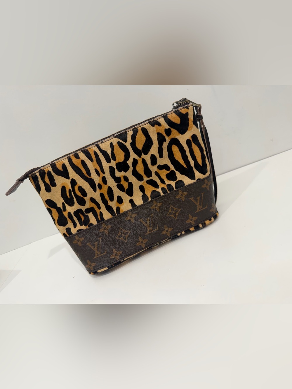 Upcycled LV Leopard Print Monogram Pouch - Brown/Tan